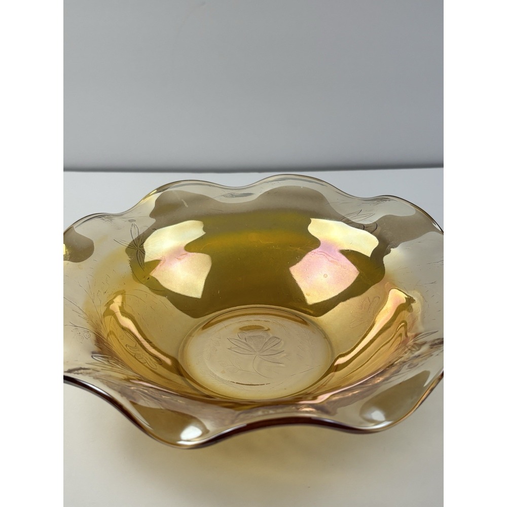 Vintage Jeanette Glass Floragold Luisa Pattern Carnival Glass Bowl Circa 1950